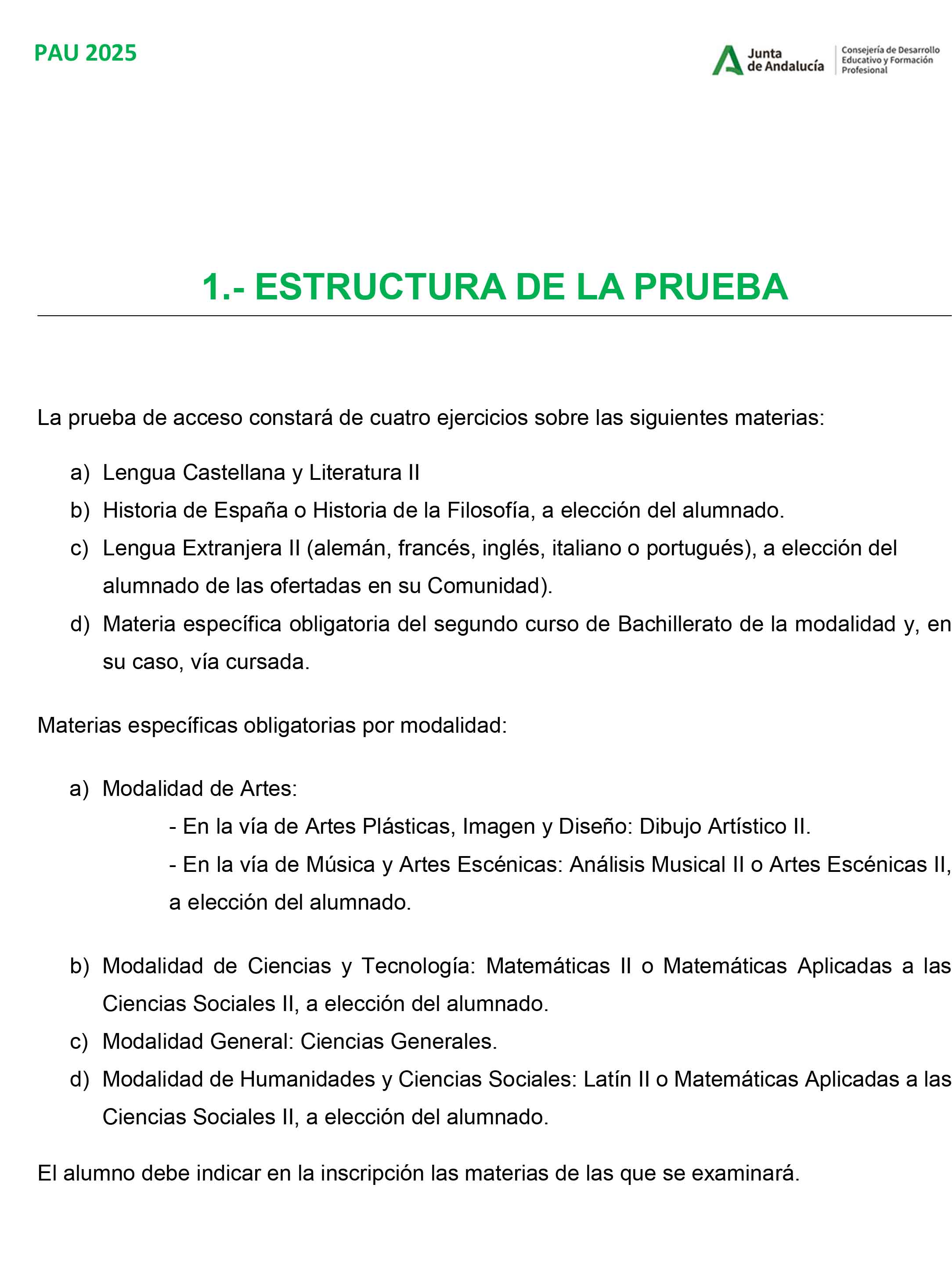 ESTRUCTURA DE LA PRUEBA